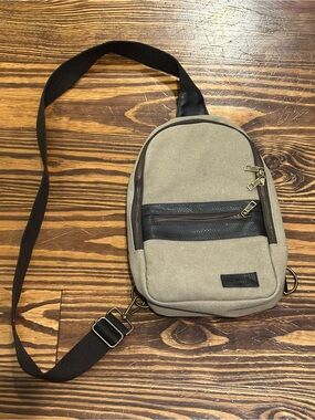 Chaps Canvas Crossbody Sling Bag - Khaki